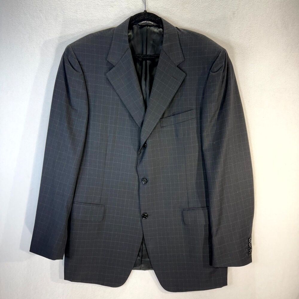 Canali Mens Charcoal Windowpane Wool Suit Jacket Blazer Made in Italy Size 56 L‎
